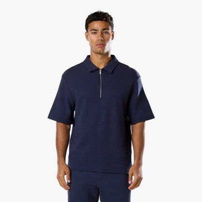 Short Sleeve Textured Polo Twinset | Navy