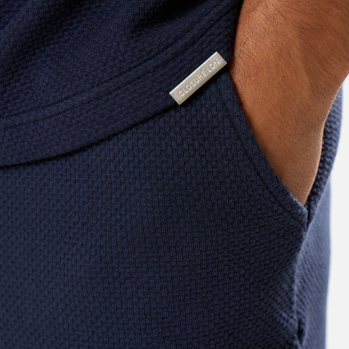 Short Sleeve Textured Polo Twinset | Navy