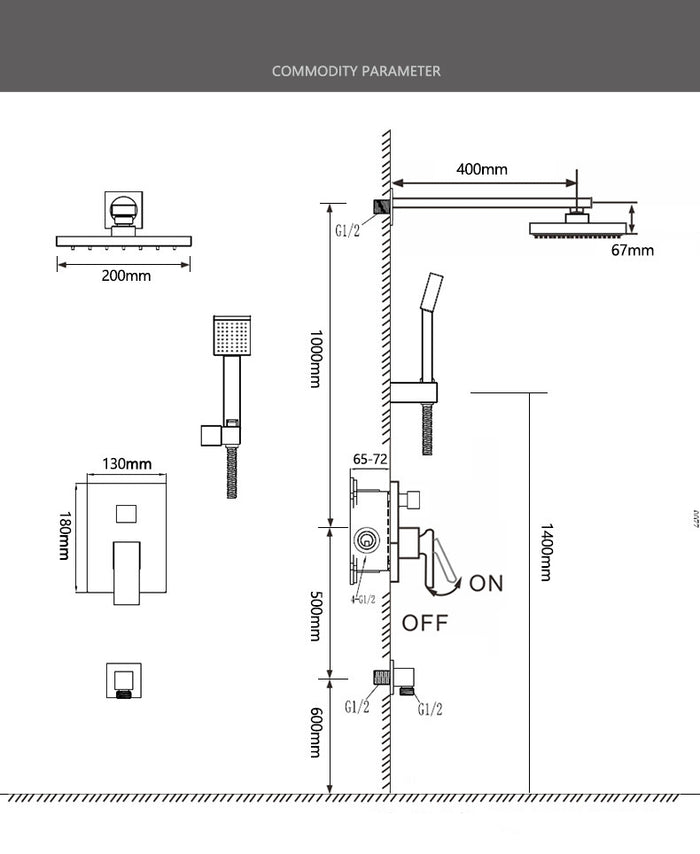 Shower Mixer Combination Square Set