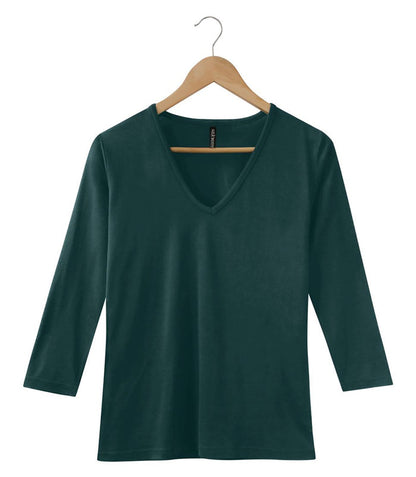 Women's Silkspun 3/4 Sleeve V Neck in Deep Sea Green