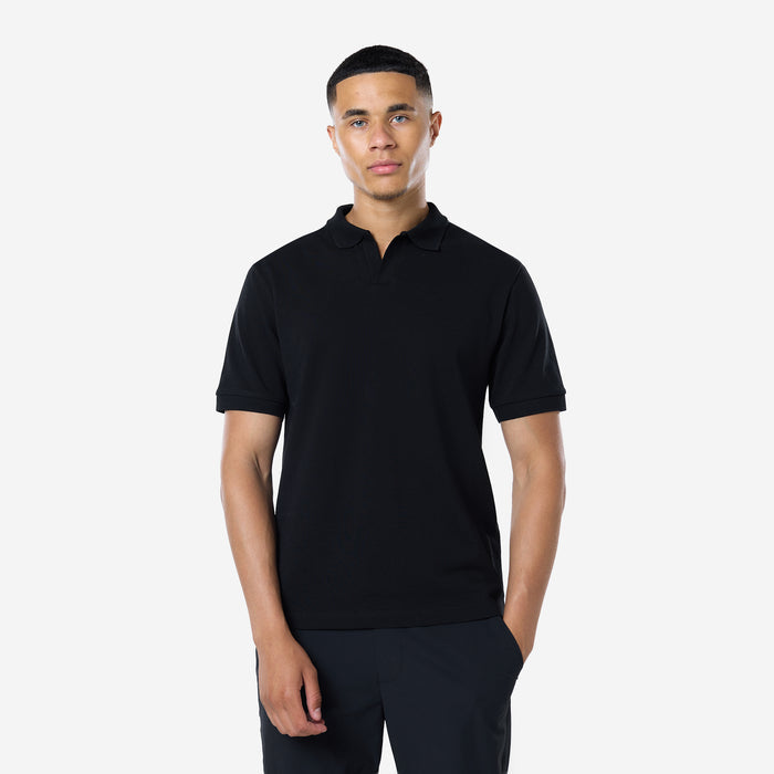 Smart Pique Open Collar Polo | Black