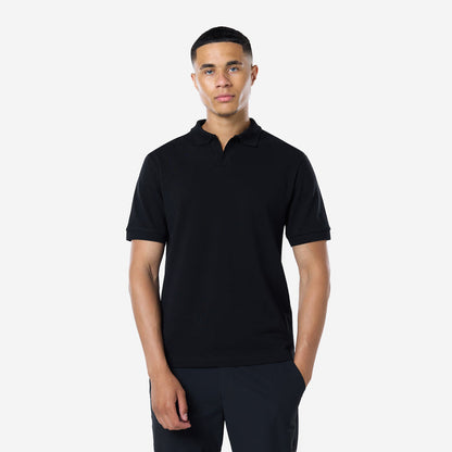 Smart Pique Open Collar Polo | Black
