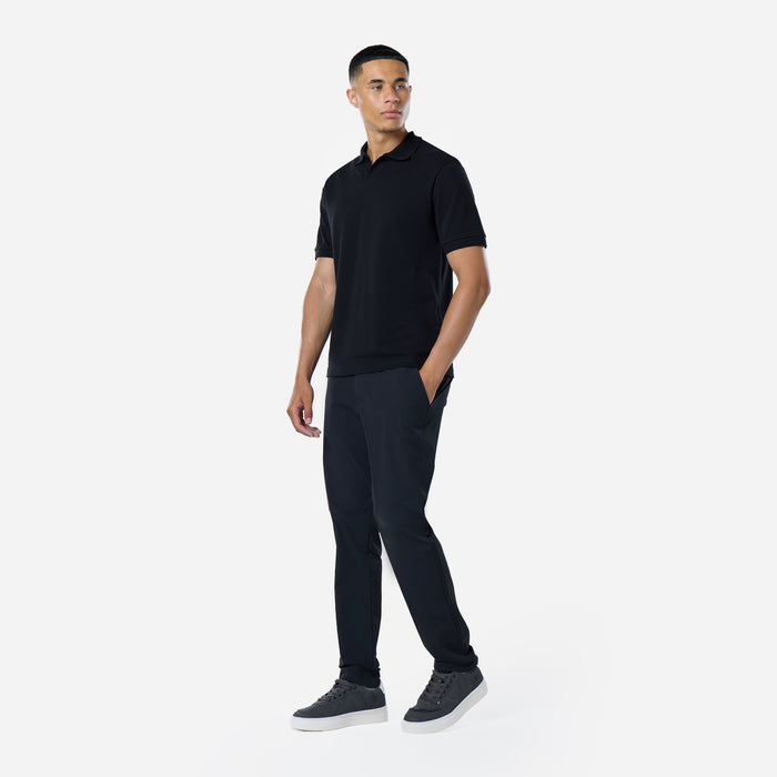 Smart Pique Open Collar Polo | Black