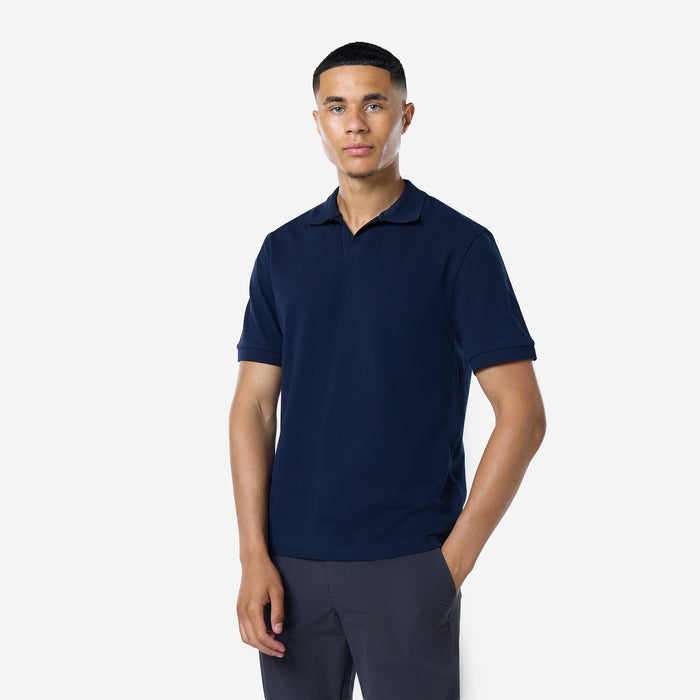 Smart Pique Open Collar Polo | Navy
