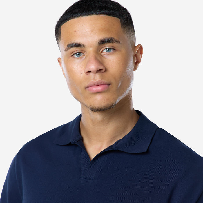 Smart Pique Open Collar Polo | Navy