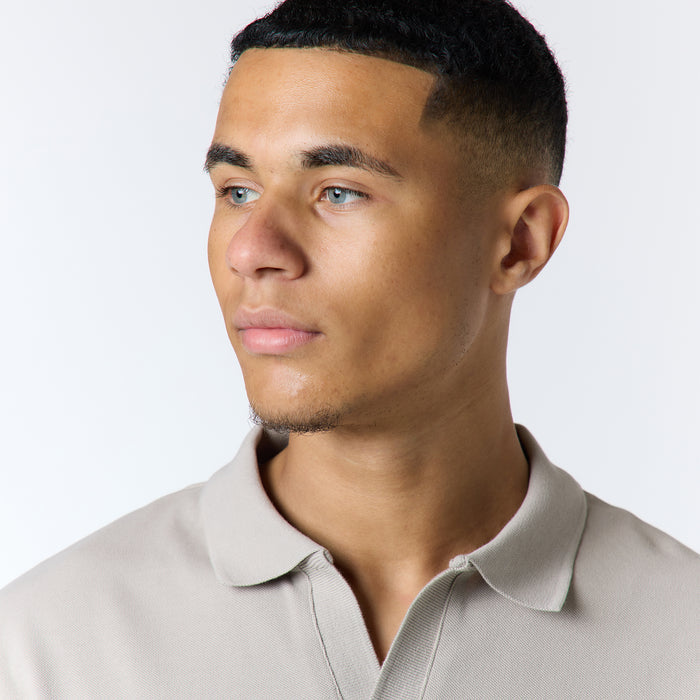 Smart Pique Open Collar Polo | Stone