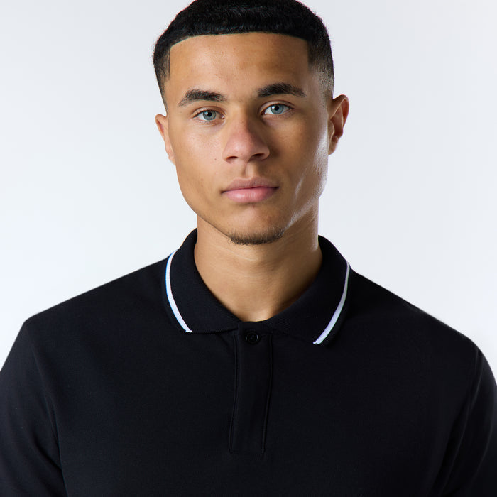 Smart Tipped Pique Polo | Black