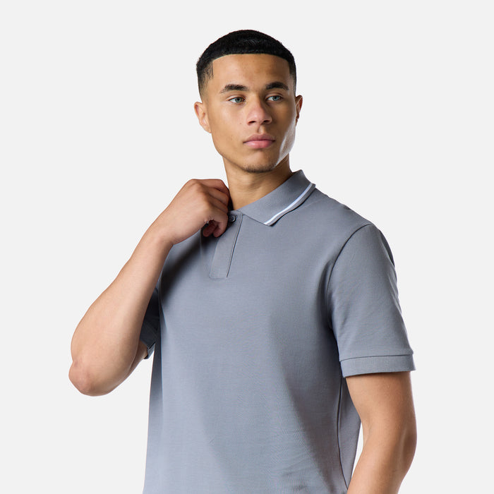 Smart Tipped Pique Polo | Mid Grey