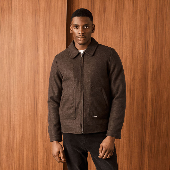 Smart Zip Faux Wool Jacket | Brown