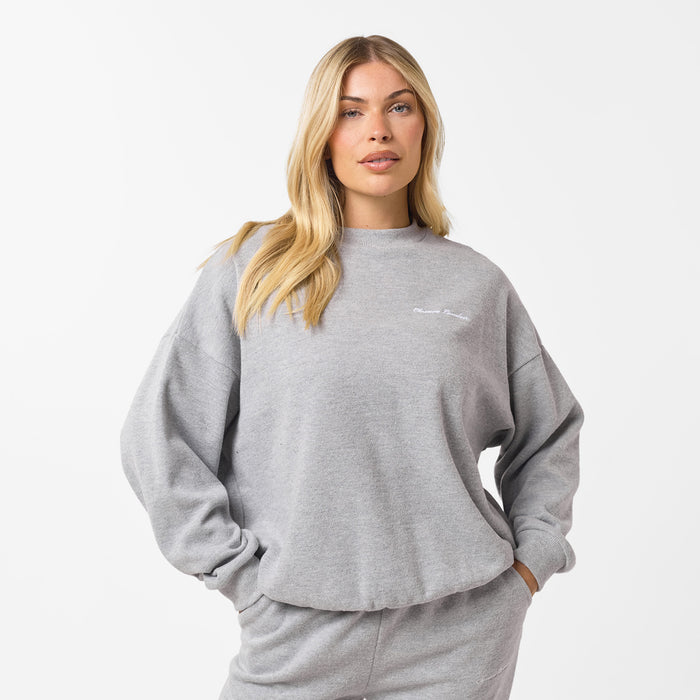 Women's Grey Marl Soft Knit Crewneck Closure London  Front View