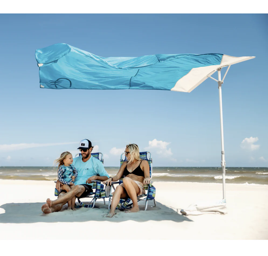 Solbello Sun Shade wind driven beach umbrella, adjustable aluminum and sail fabric canopy