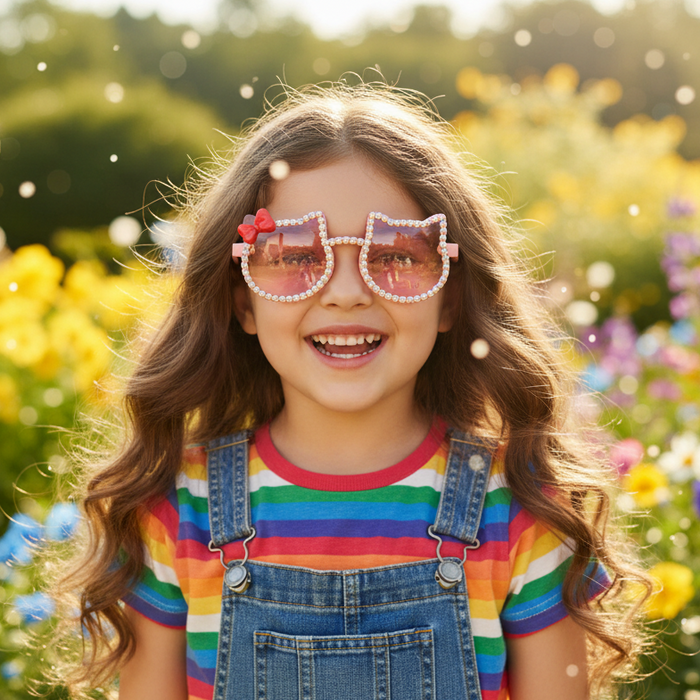 Sparkling Kitty-Shaped Rhinestone Sunglasses for Kids - Wholesale Pack (QE2978)