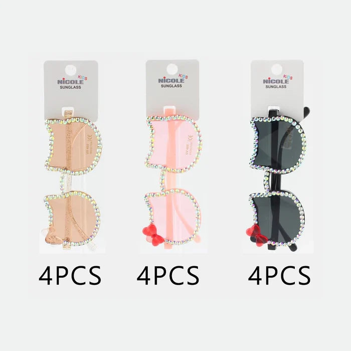 Sparkling Kitty-Shaped Rhinestone Sunglasses for Kids - Wholesale Pack (QE2978)