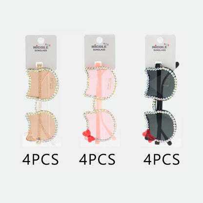 Sparkling Kitty-Shaped Rhinestone Sunglasses for Kids - Wholesale Pack (QE2978)