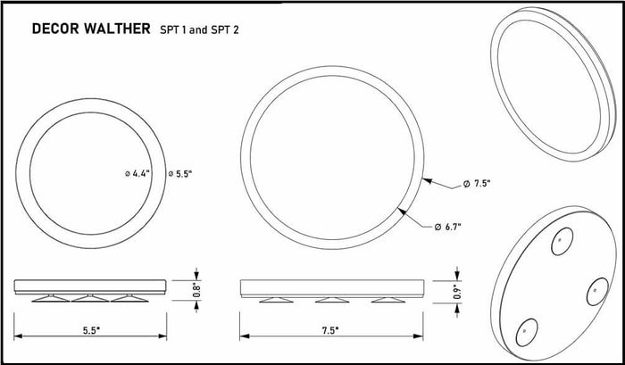 SPT 1 and SPT 2 Suction Cup Mirrors - technical drawing.