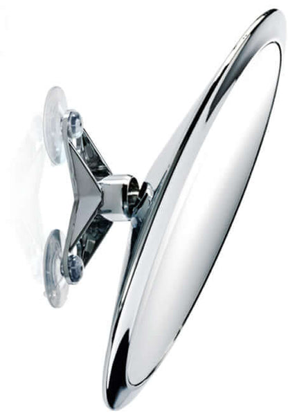 SPT 13/X Suction Cup Travel Makeup Mirror.  Attach it securely to the hotel mirror or any smooth surface and it tilts and pivots left and right.  10x Magnification.