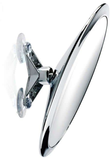 SPT 13/X Suction Cup Travel Makeup Mirror.  Attach it securely to the hotel mirror or any smooth surface and it tilts and pivots left and right.  10x Magnification.