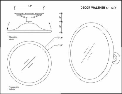 SPT 13/X Suction Cup Travel Makeup Mirror technical drawing.  10x Magnification.