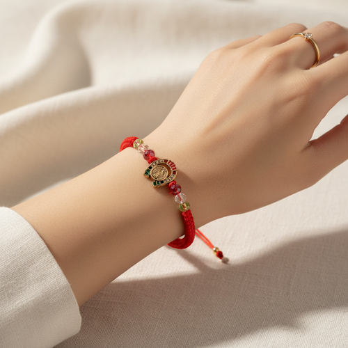 St. Benedict Red Protection Bracelet - Adjustable Religious Macramé Jewelry (IBR-3884)