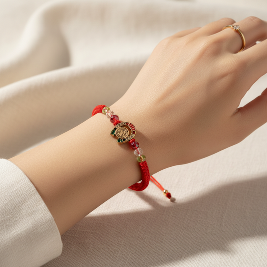 St. Benedict Red Protection Bracelet - Adjustable Religious Macramé Jewelry (IBR-3884)