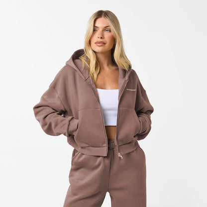 Stacked Crop Tracksuit | Mocha