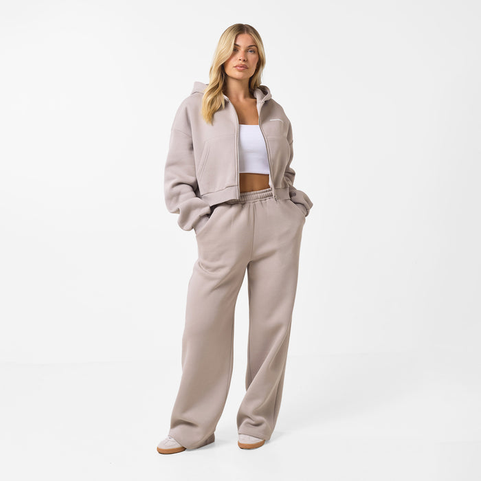 Women's  Taupe Stacked Crop Tracksuit  Closure London  Front View