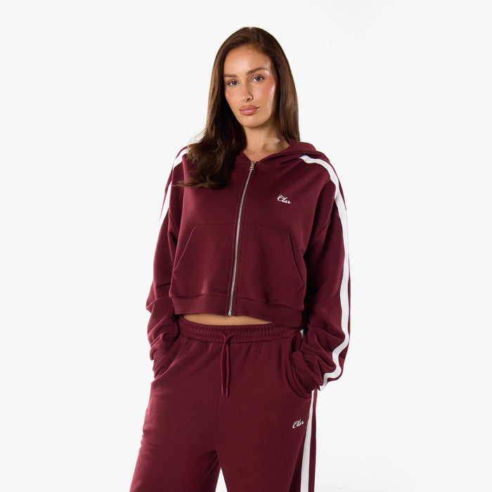 Stripe Full Zip Hoodie | Burgundy