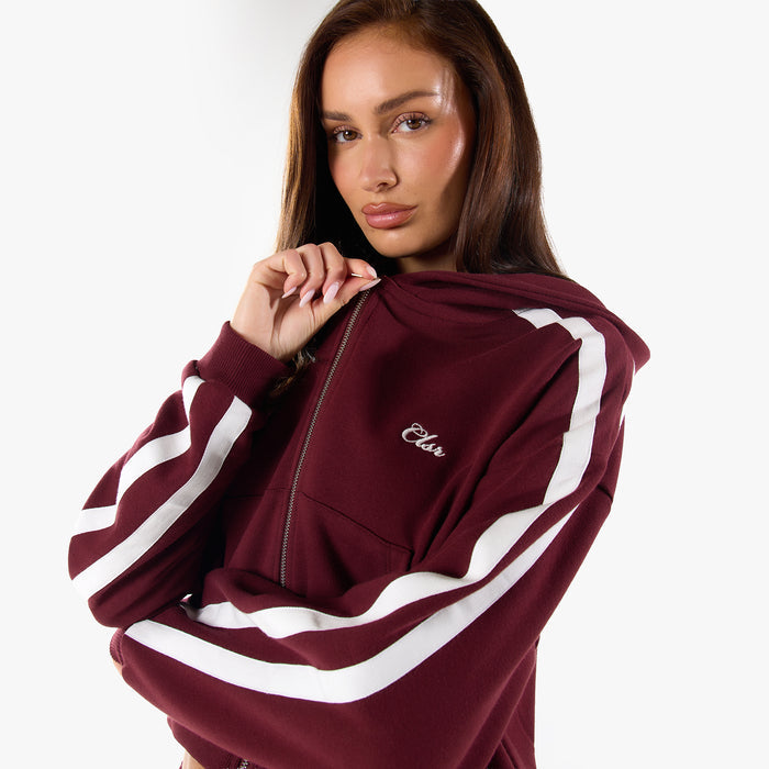 Stripe Full Zip Hoodie | Burgundy