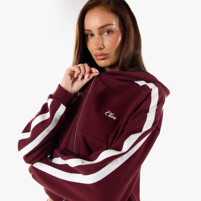 Stripe Full Zip Hoodie | Burgundy