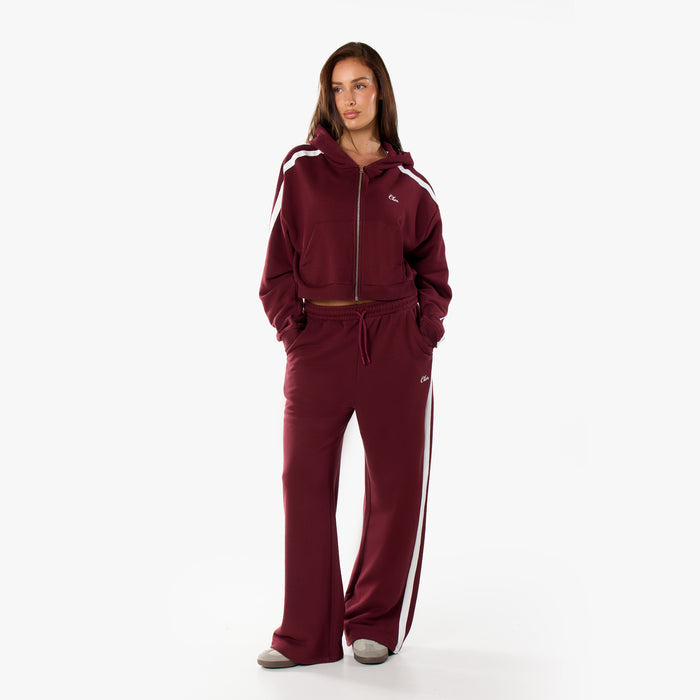 Stripe Full Zip Hoodie | Burgundy