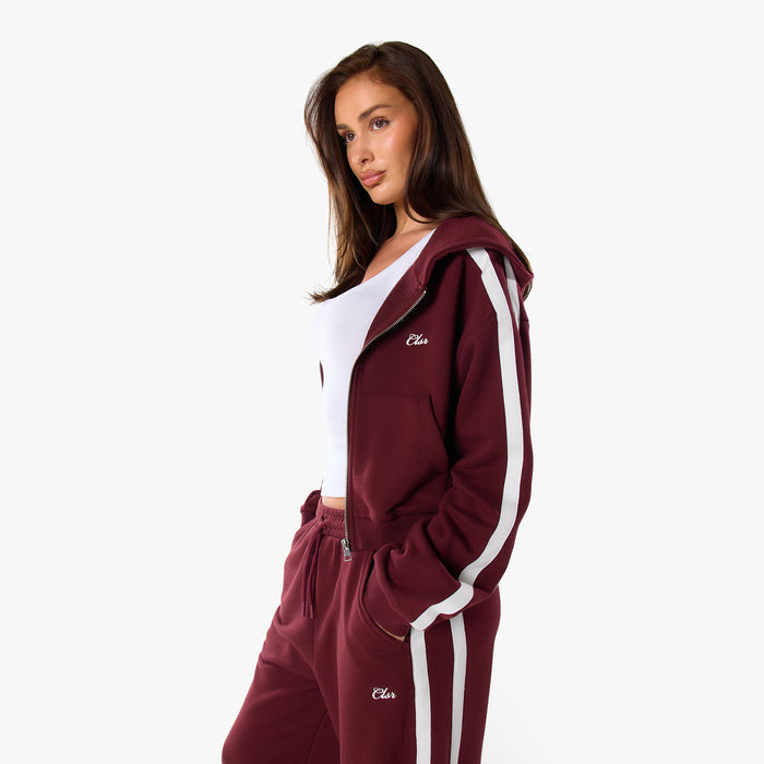Stripe Full Zip Hoodie | Burgundy