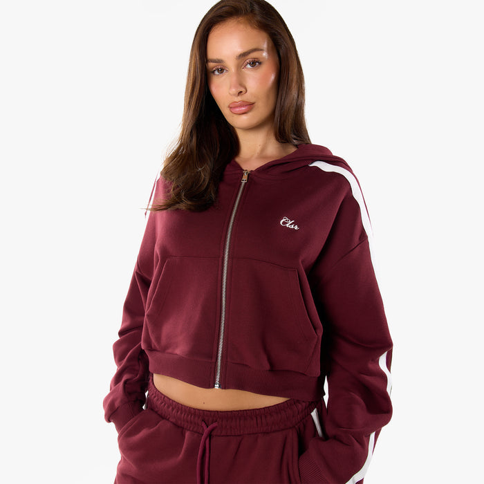 Stripe Full Zip Hoodie | Burgundy
