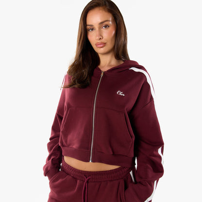 Stripe Full Zip Hoodie | Burgundy