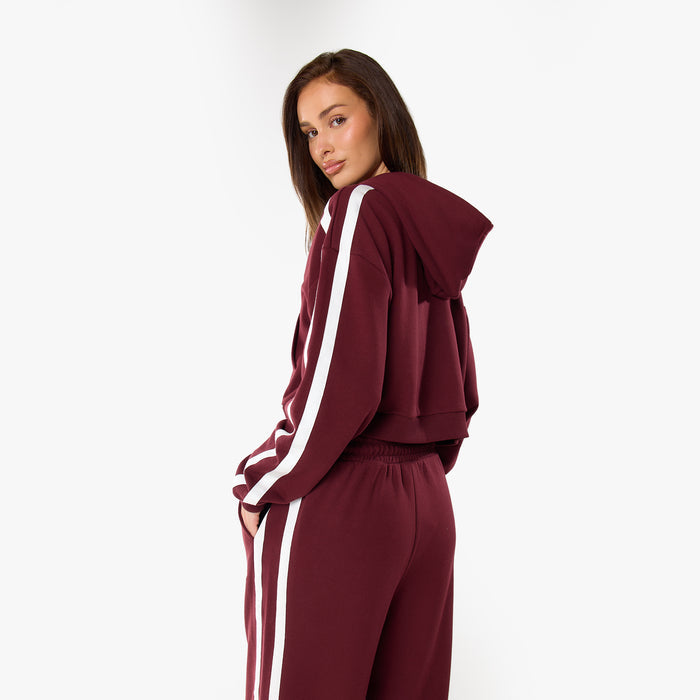 Stripe Full Zip Hoodie | Burgundy