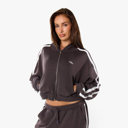 Stripe Full Zip Hoodie | Espresso