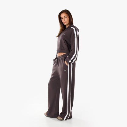Stripe Full Zip Hoodie | Espresso