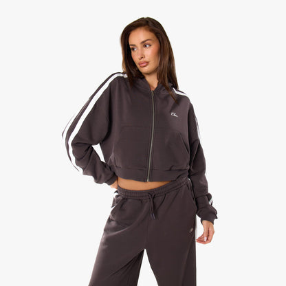Stripe Full Zip Hoodie | Espresso