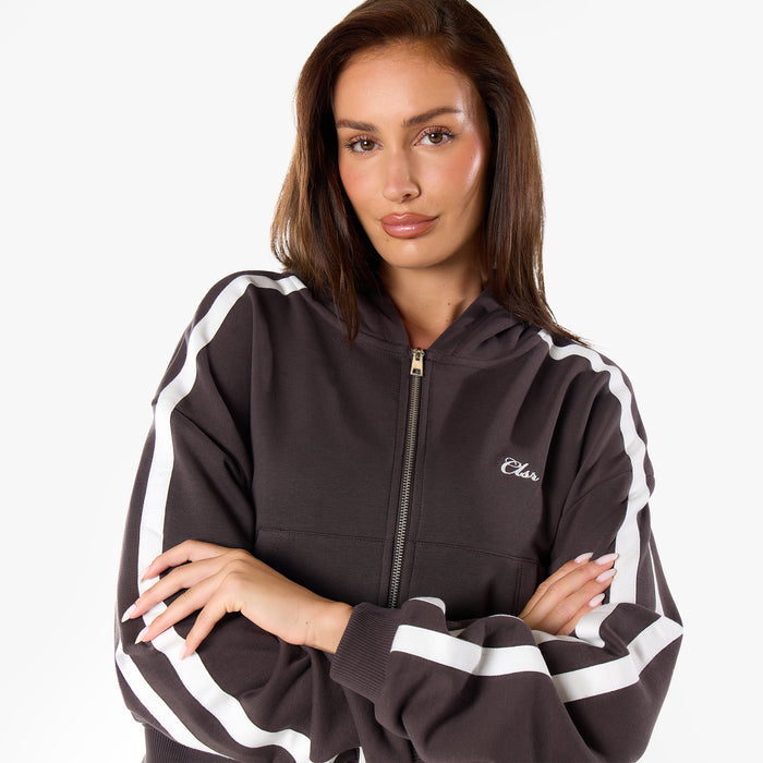 Stripe Full Zip Hoodie | Espresso