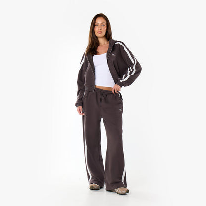 Stripe Full Zip Hoodie | Espresso