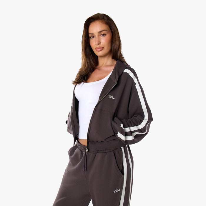 Stripe Full Zip Hoodie | Espresso