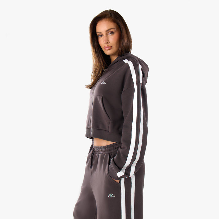 Stripe Full Zip Hoodie | Espresso