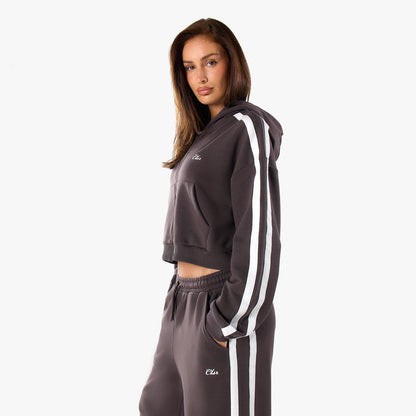 Stripe Full Zip Hoodie | Espresso