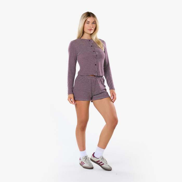 Stripe Short Twinset | Plum/White