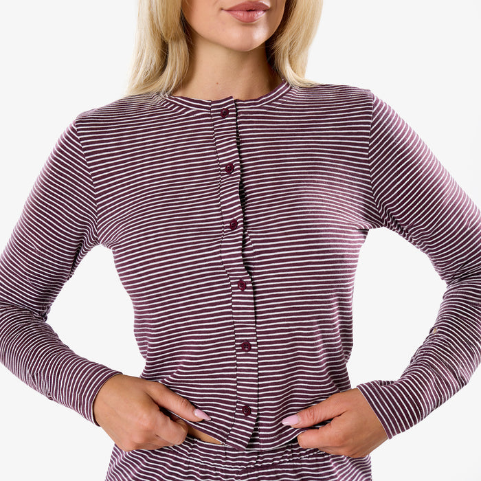 Stripe Short Twinset | Plum/White