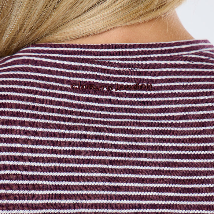 Stripe Short Twinset | Plum/White