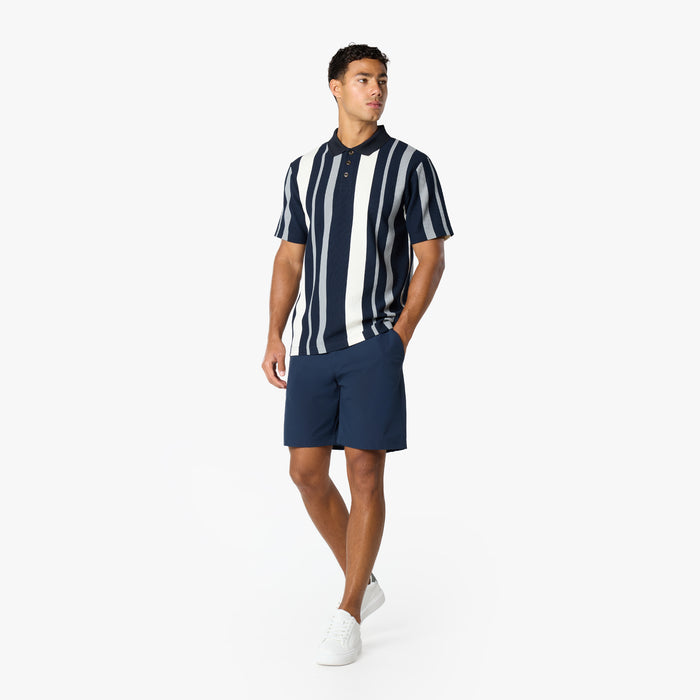 Striped Button Polo Shirt | Navy/White