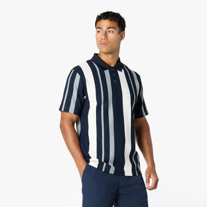 Striped Button Polo Shirt | Navy/White