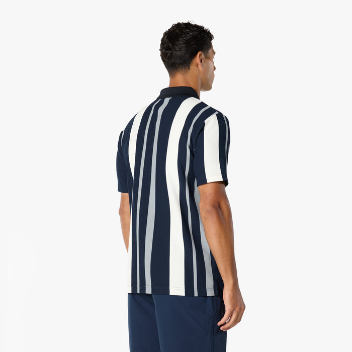 Striped Button Polo Shirt | Navy/White