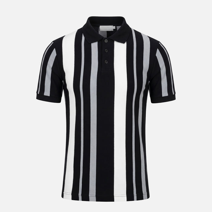 Striped Button Polo Shirt | Navy/White