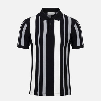 Striped Button Polo Shirt | Navy/White